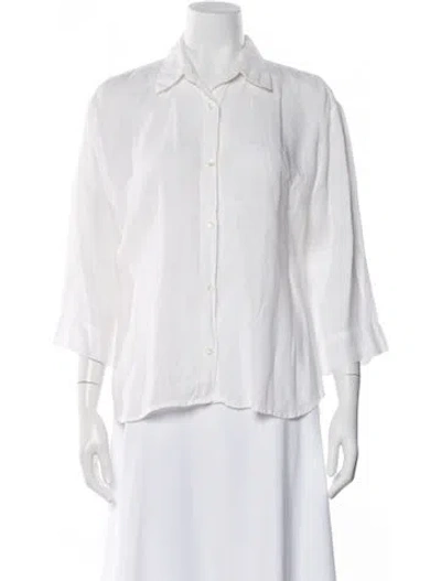 Pre-owned 120% Lino Linen Three-quarter Sleeve Blouse In Neutral