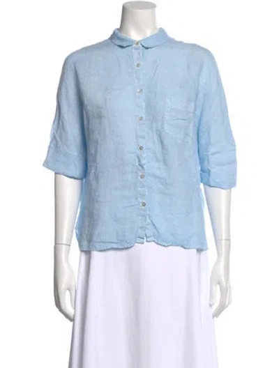 Pre-owned 120% Lino Linen Three-quarter Sleeve Button-up Top In Black