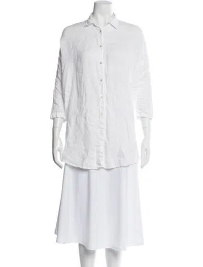 Pre-owned 120% Lino Linen Three-quarter Sleeve Button-up Top In Neutral