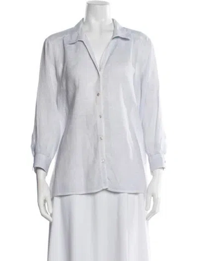 Pre-owned 120% Lino Linen Three-quarter Sleeve Button-up Top In Neutral