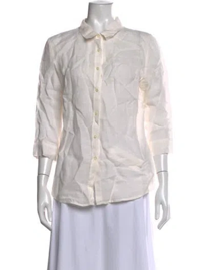 Pre-owned 120% Lino Linen Three-quarter Sleeve Button-up Top In Neutral