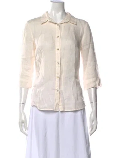 Pre-owned 120% Lino Linen Three-quarter Sleeve Button-up Top In Neutral