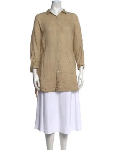 Pre-owned 120% Lino Linen Three-quarter Sleeve Button-up Top In Neutrals