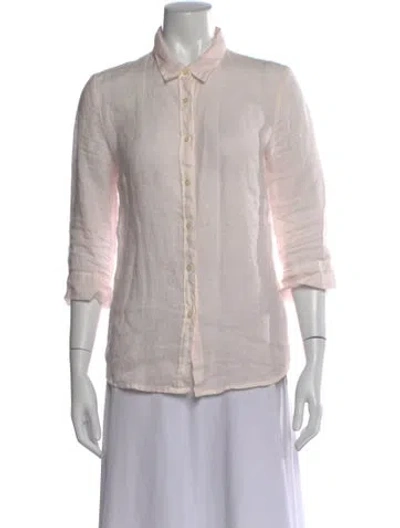 Pre-owned 120% Lino Linen Three-quarter Sleeve Button-up Top In Pink