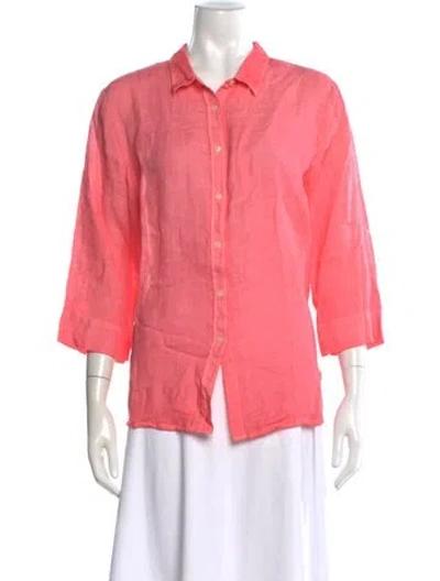 Pre-owned 120% Lino Linen Three-quarter Sleeve Button-up Top W/ Tags In Pink