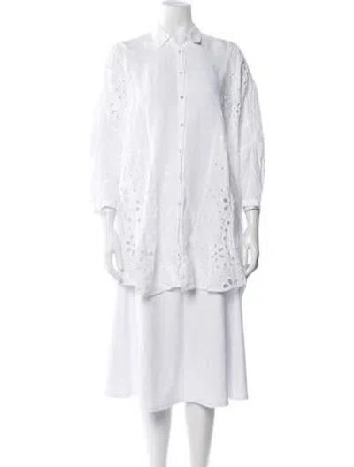 Pre-owned 120% Lino Linen Three-quarter Sleeve Button-up Top W/ Tags In White