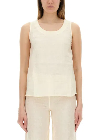 120% Lino Tank Top In White Linen In Beige