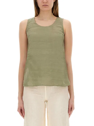 120% Lino Linen Top In Green