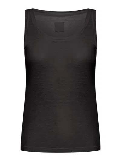 120% Lino Linen Top With Deep Neckline In Black