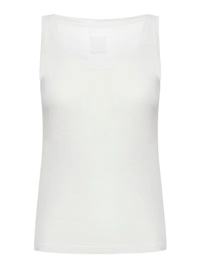 120% Lino Linen Top With Deep Neckline In White