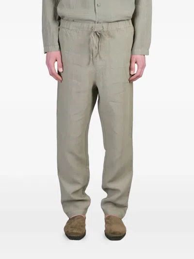 120% Lino Linen Trousers In 绿色
