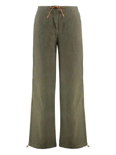 120% Lino Linen Trousers In Green