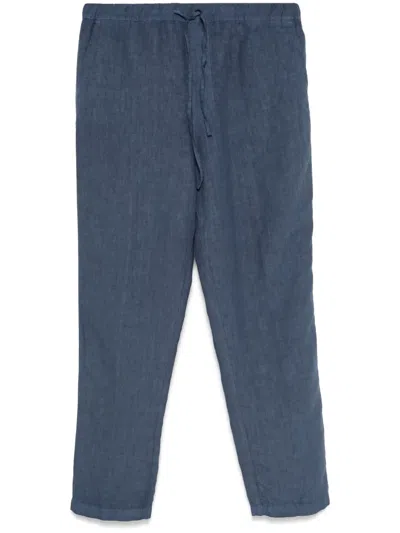 120% Lino Linen Trousers In Blue