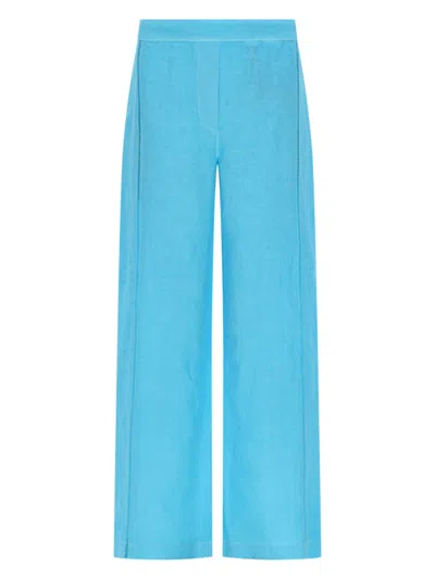 120% Lino Linen Trousers For Women - Ss26 Collection In Blue