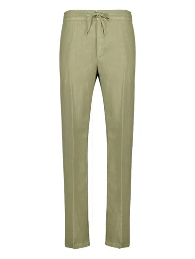 120% Lino Linen Trousers In Green
