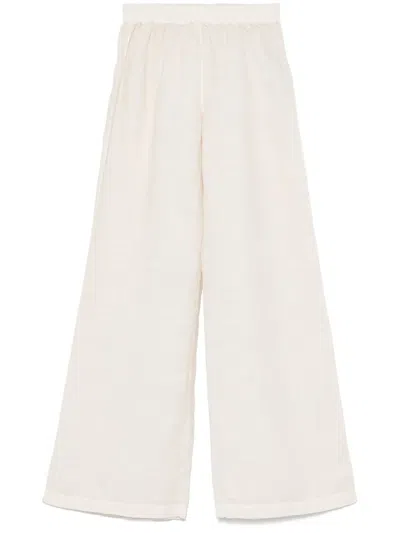 120% Lino Wide Leg Linen Trousers In White