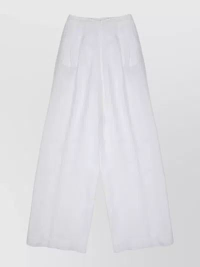 120% Lino Linen Trousers Pleated Design Relaxed Fit In White