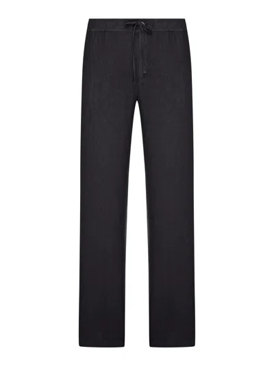 120% Lino Linen Trousers With Drawstring Waist In Black