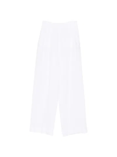 120% Lino Linen Trousers With Elastic Waistband For Women In White