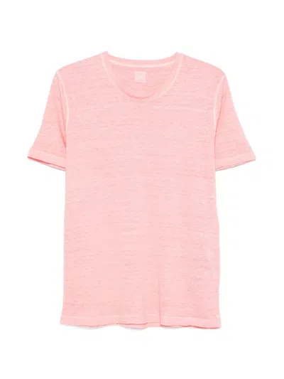 120% Lino Short Sleeve Linen T-shirt With Embroidered Logo In Pink