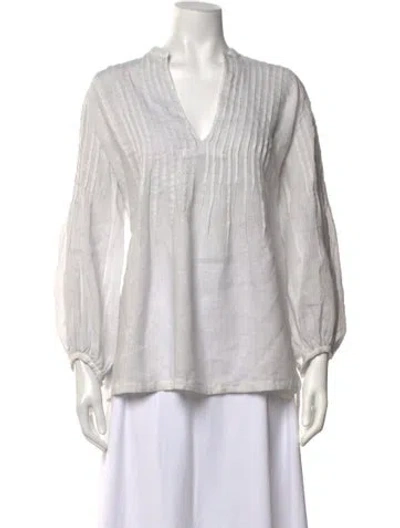 Pre-owned 120% Lino Linen V-neck Blouse In Neutrals