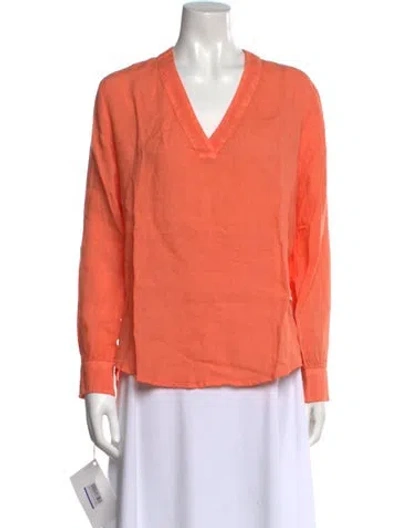 Pre-owned 120% Lino Linen V-neck Blouse W/ Tags In Orange
