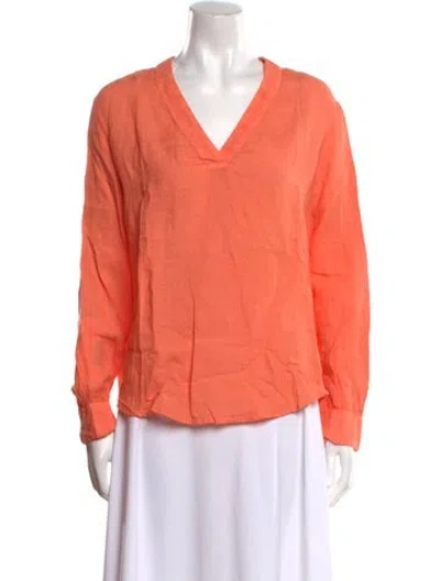 Pre-owned 120% Lino Linen V-neck Blouse W/ Tags In Orange