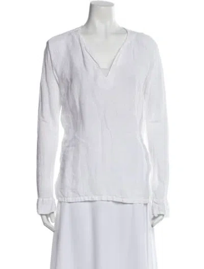 Pre-owned 120% Lino Linen V-neck Blouse In White