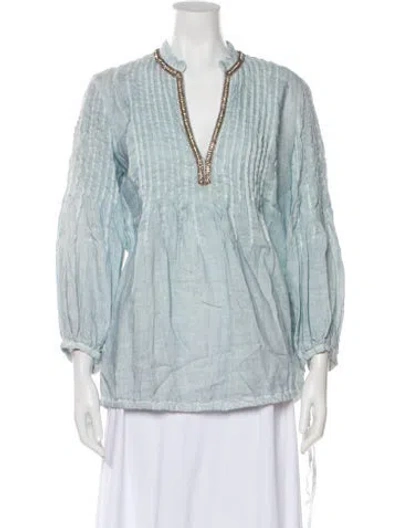 Pre-owned 120% Lino Linen V-neck Blouse In White