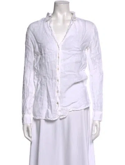 Pre-owned 120% Lino Linen V-neck Blouse In White