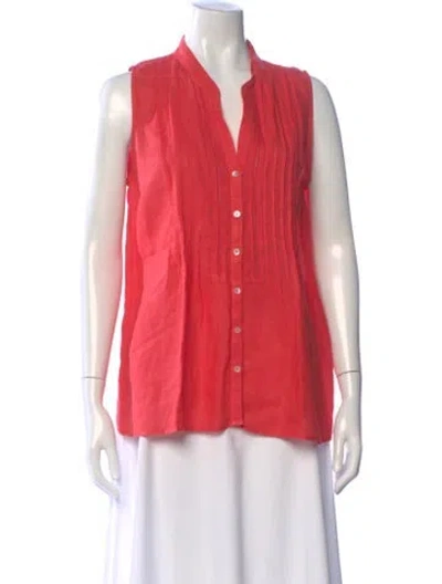 Pre-owned 120% Lino Linen V-neck Button-up Top In Pink