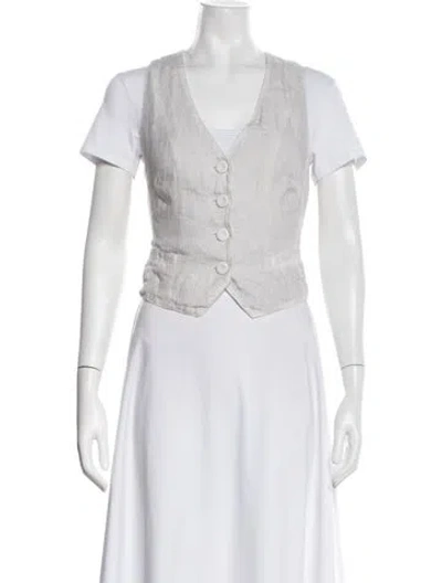 Pre-owned 120% Lino Linen V-neck Button-up Top In White