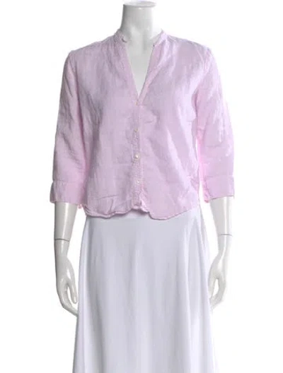 Pre-owned 120% Lino Linen V-neck Crop Top In Pink