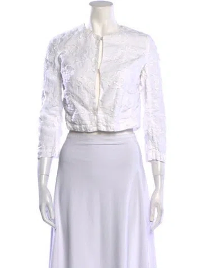 Pre-owned 120% Lino Linen V-neck Crop Top In White