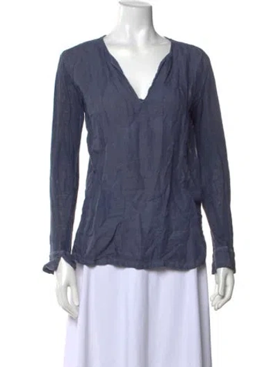 Pre-owned 120% Lino Linen V-neck Top In Black