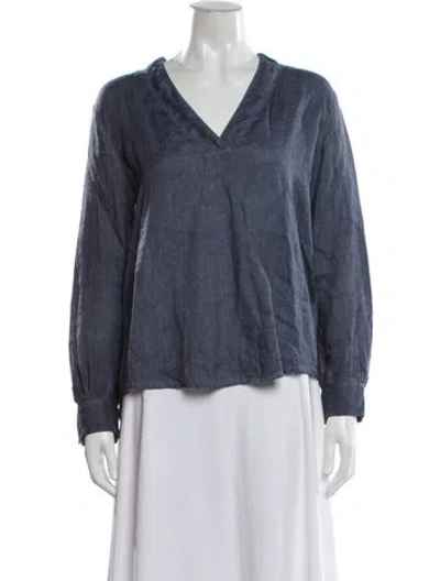 Pre-owned 120% Lino Linen V-neck Top In Black