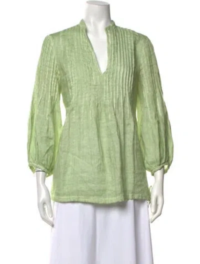 Pre-owned 120% Lino Linen V-neck Top In Green