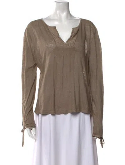 Pre-owned 120% Lino Linen V-neck Top In Neutrals