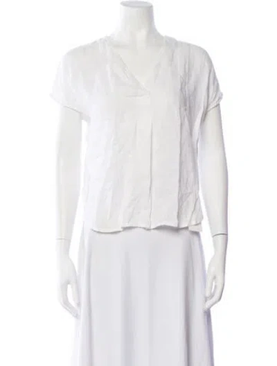 Pre-owned 120% Lino Linen V-neck Top In Neutrals