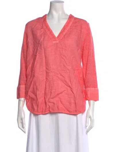Pre-owned 120% Lino Linen V-neck Top In Pink