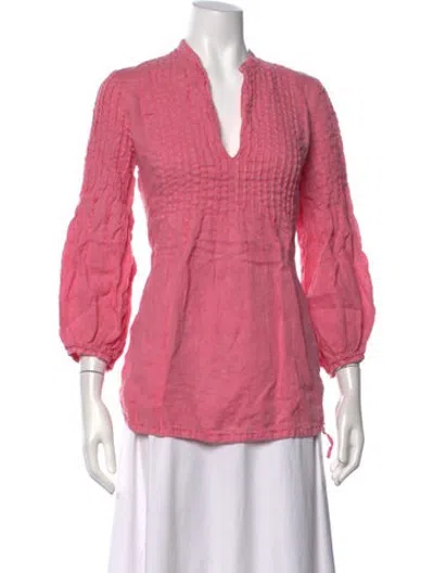 Pre-owned 120% Lino Linen V-neck Top In Pink