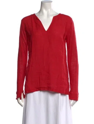 Pre-owned 120% Lino Linen V-neck Top In Red