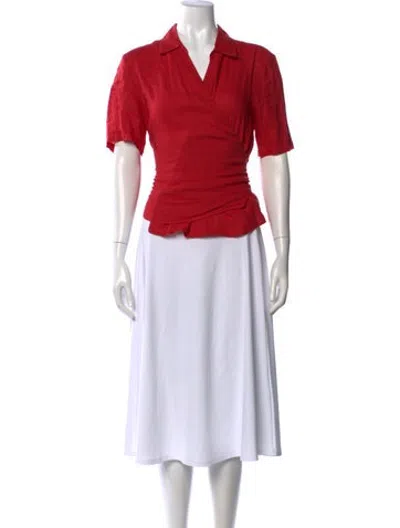 Pre-owned 120% Lino Linen V-neck Top In Red