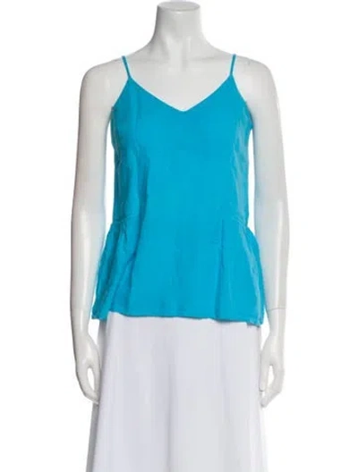 Pre-owned 120% Lino Linen V-neck Top W/ Tags In Blue
