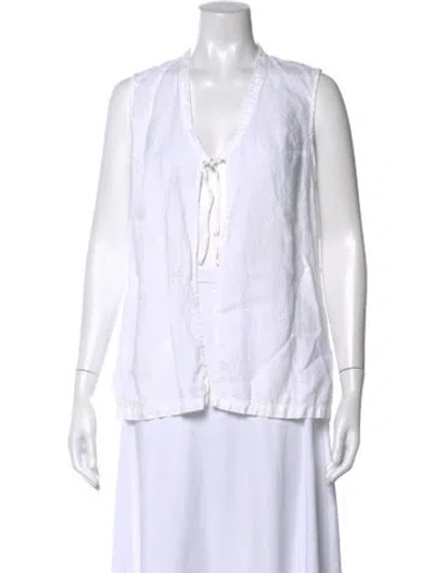 Pre-owned 120% Lino Linen V-neck Top In White