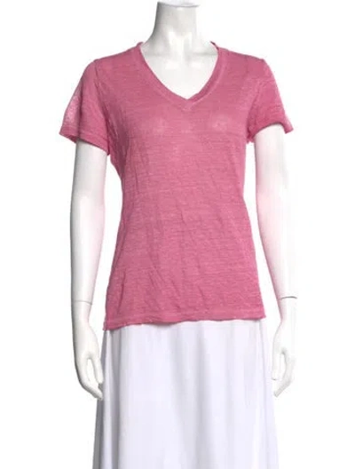 Pre-owned 120% Lino Linen V-neck T-shirt In Pink