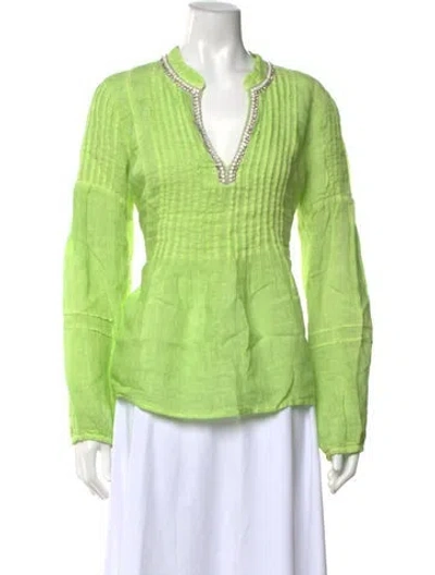 Pre-owned 120% Lino Linen V-neck Tunic In Green