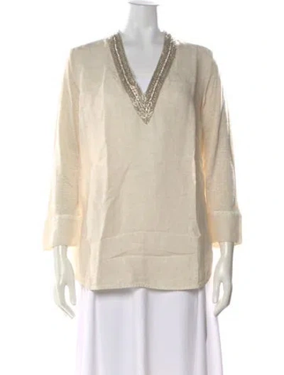 Pre-owned 120% Lino Linen V-neck Tunic In Neutral