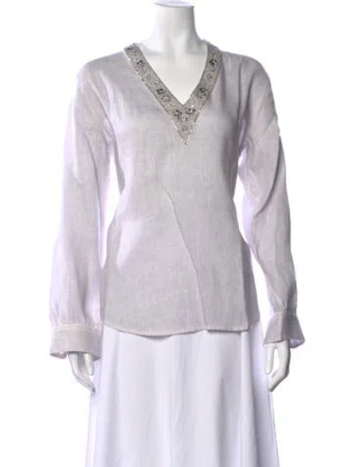 Pre-owned 120% Lino Linen V-neck Tunic In Neutral