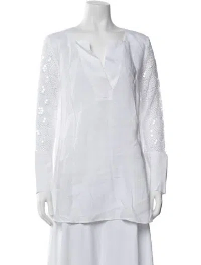 Pre-owned 120% Lino Linen V-neck Tunic In Neutrals
